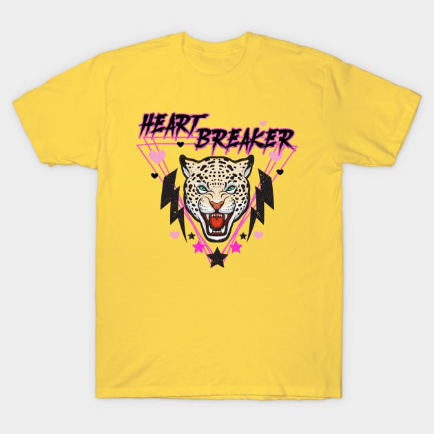 Retro Anti-Valentines Day Heart Breaker 80s 90s Leopard T-Shirt by PUFFYP